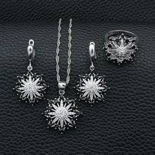 Punk Silver 925 Jewelry Sets Black Cubic Zirconia White Crystal Earrings/Pendant/Necklace/Ring Set For Women Party Accessories 2024 - buy cheap