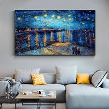 Noche Estrellada en el río Rhone de Vincent Van Gogh, famoso artista impresista, pinturas al óleo sobre lienzo para decoración de sala de estar 2024 - compra barato