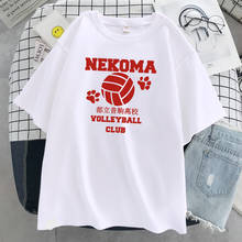 Haikyuu-Camiseta con estampado de letras rojas de Anime para mujer, camiseta informal de cuello redondo, camisetas de marca de verano, Camiseta holgada de Hip Hop para mujer 2024 - compra barato