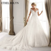 ETHEL ROLYN Illusion Vintage Wedding Dress 2022 Long Sleeve Off the Shoulder Beaded Appliques Wedding Gowns Vestido De Noiva 2024 - buy cheap