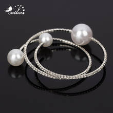 Cartporta pulseira feminina com pérola imitação de cristal dourado 2/3 fileiras bracelete com strass joias para casamento 2024 - compre barato