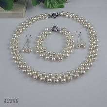Stunning Terisa Pearl Jewelry Set 3 Rows White Genuine Freshwater Pearl Necklace Bracelet Earrings Fashion Women Gift 2024 - buy cheap