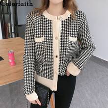 Colorfaith 2020 Autumn Winter Women's Knitwear Knitted Button Cardigans Plaid Oversize Elegant Checkered Lady Sweaters SWC8232 2024 - buy cheap