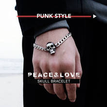 AliexpressStainless Steel Cool Link Chain Skull Bracelet Men Gothic Biker Heavy Skull Bracelets Men's Jewelry pulseira masculina 2024 - buy cheap