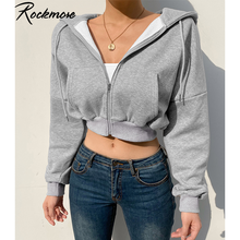 Rockmore-sudaderas gruesas con capucha para mujer, Top corto Harajuku, chaqueta con bolsillos, ropa de mujer, Top coreano sólido con cremallera 2024 - compra barato