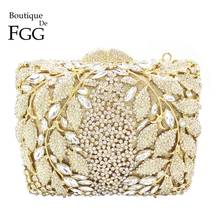 Boutique De FGG Hollow Flower Women Gold Crystal Evening Clutch Minaudiere Bag Wedding Party Cocktail Diamond Handbag and Purse 2024 - buy cheap