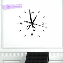 Scissor Clock Hair Salon Wall Decal Beauty Salon Sticker Barbershop Vinyl Window Decals Decor Mural Hairdresser Glass Sticker 2024 - buy cheap