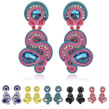 Handmade Soutache Dangle Earrings women's Jewelry Ethnic Boho  shiny crystal Colorful Earring ‘S’ shape Trendy design pink blue 2024 - buy cheap