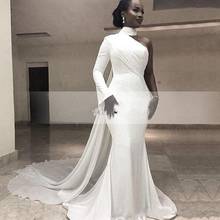 2020 African High Neck Satin Mermaid Long Evening Dresses One Shoulder Ruched Sweep Train Formal Party Red Carpet Prom Gowns 2024 - buy cheap