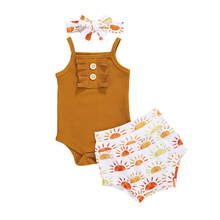 0-18M Newborn Baby Girls Clothes Sets 3pcs Ruffles Sleeve Solid Romper Print Shorts Headband Outfits 2024 - buy cheap