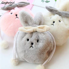 Cosmetic Bags Women Plush Cute Makeup Cases Drawstring Cartoon Fluffy Rabbit Shaped Kawaii Travel Ins Toiletry Portable Mini Bag 2024 - buy cheap