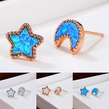 Cute Female Blue Opal Asymmetrical Earrings Charm rose gold color Stud Earrings For Women Trendy Star Moon Wedding Earrings 2024 - buy cheap