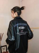 2020 spring new locomotive Leather   BF short coat fashion street heavy industry letter embroidery loose  pu jacket coats 2024 - buy cheap