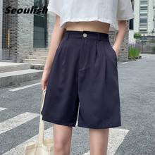 Seoulish Summer 2021 New Women's Suit Half Pants Elastic Waist Minimalism Knee Length Pants Female Elegant Loose Trousers 2024 - buy cheap