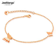 Женский браслет на щиколотке JeeMango, милый браслет с бабочками, розовое золото, нержавеющая сталь, Ретро стиль, ювелирное изделие для девушек JOGZ033 2024 - купить недорого