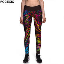 FCCEXIO Colored Lines Animal Print Sexy High Waist Elasticity Leggings Push Up Strength Pants Summer Fitness Women Trousers 2024 - buy cheap