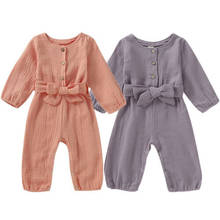 Autumn Newborn Baby Girl Long Sleeve Button Bowknot Lovely Romper Jumpsuit Cotton Linen Clothes 2024 - buy cheap