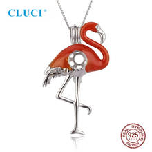 CLUCI 925 Sterling Silver Charms Red  Flamingo Pearl Cage Locket Pendant for Necklace For Women SC377SB 2024 - buy cheap