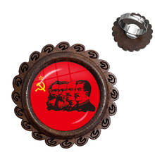 Soviet USSR Stalin Lenin Adjustable Wood Rings Classic Red Star Hammer Sickle Communism Emblem CCCP Glass Cabochon Charm Ring 2024 - buy cheap