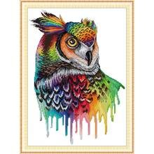 Joy Sunday DIY colorful animal pattern rainbow owl cross stitch kit DMC 14ct 11ct embroidery sewing set home decoration painting 2024 - buy cheap