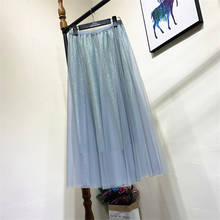 New Fashion Spring Women Liangsi Mesh Skirts Autumn Lady Elastic Waist Pleated Skirt Midi Long A-line Fairy Skirt Femme WZ1131 2024 - buy cheap