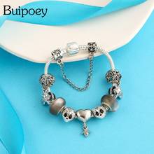 Buipoey Silver Color Skull Beaded Love Heart Bee Charm Bracelets For Women Men Original Fashion Grey Fine New Bracelet Gifts 2024 - buy cheap