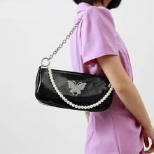 Bolsa de axila feminina de couro artificial, bolsa de ombro com alça de pérola e estampa de borboleta, bolsa de mão para mulheres 2021 2024 - compre barato