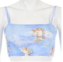 2022 New Fashion Women camisole Sling Top Vest Sleeveless Cold Shoulder The Angel Of Cupid Print Short Camis Female Summer Top 2024 - buy cheap