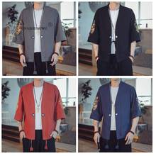 Novo japonês kimono impressão yukata casaco samurai guindaste homem harajuku estilo japão haori cardigan chinês asiático tradicional traje 2024 - compre barato