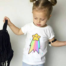 Camiseta de arcoíris con globos de estrellas para niño, Tops Kawaii Harajuku para niña, camiseta acogedora para niño, camiseta de manga corta con cuello redondo para niño 2024 - compra barato