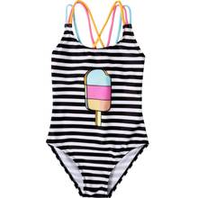2021 Summer Children Kids Swimsuit Ice Cream Print Striped Bikini Backless Swimwear Summer Beachwear Bathing Suit for Girls 2-7T 2024 - buy cheap