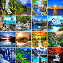 Pintura de diamante 5D DIY, bordado de diamantes de cascada, Kits de punto de cruz, paisaje, lago, mosaico de taladro redondo completo, decoración de diamantes de imitación 2024 - compra barato