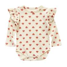 Autumn Infant Baby Rompers For Girls Long Flare Sleeve Heart Print Baby Jumpsuit Clothes Outfits New 2024 - buy cheap