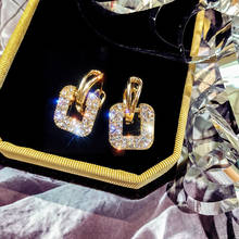 Pendientes de cristal de lujo para mujer, aretes dorados de diseño geométrico, joyería de fiesta nueva 2020 2024 - compra barato