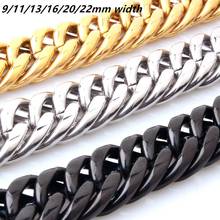 Cool Men's 9/11/13/16/20mm Gold Black Color Cuban Curb Link Chain Top Quality Stainless Steel Necklace 2024 - buy cheap