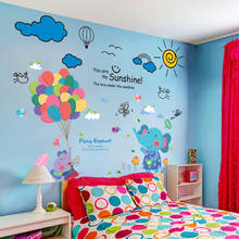 [Shijuehezi] adesivos de parede de elefante e animais, faça você mesmo, desenho de nuvens, balões para decoração de casa, quarto infantil, berçário 2024 - compre barato