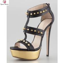 Original Intention Super Sexy Women Sandals Nice Open Toe Thin Heels Sandals Fashion Black Rivets Shoes Woman Plus Size 4-20 2024 - buy cheap