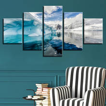 Marco de pintura en HD para decoración de pared de sala de estar, póster Modular con imagen de paisaje de montaña, glacial y nieve, 5 piezas 2024 - compra barato
