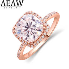 AEAW 3ct Cushion Cut 8.0mm Moissanite Engagement Ring 14K Rose White Gold Moissanite Halo Classic Minimalist Wedding Band 2024 - buy cheap