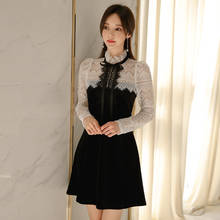 Spring Elegant Stand Collar A-line Dress Women Bow Hollow Out Patchwork Lace Dresses OL Casual Holidays Slim Workwear Vestidos 2024 - buy cheap