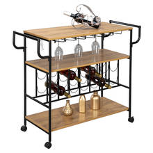 HT-BC003 Industrial Wine Rack Cart Kitchen Rolling Storage Bar Wood Table Serving Trolley  Kitchen Cart Wine Cart  US warehouse 2024 - buy cheap