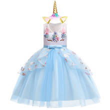 Комплект с платьем принцессы с единорогом для девочек, детские платья на день рождения для девочек 3, 5, 8, 10 лет, летняя одежда для девочек Детский костюм Эльзы 2024 - купить недорого