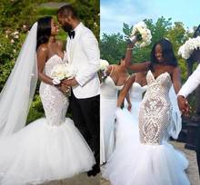 Robe de mariee 2020 mais novo sexy rendas plus size branco africano vestidos de casamento sereia sexy sereia frisado longos vestidos de noiva 2024 - compre barato