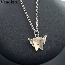 1 new smile angel teeth wings silver metal pendant necklace, nurse sister necklace jewelry. 2024 - buy cheap