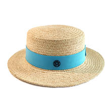 Doitbest men's summer sun hat Raffia M label flat top Straw hats female Women's beach vacation leisure sunscreen hat 2024 - buy cheap