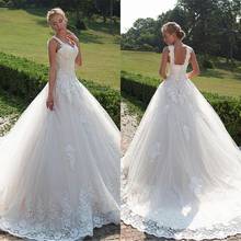 abito da sposa 2020 Straps Tulle With Applique Lace Wedding Dress Court Train A-line Dresses Wedding Bridal Gown 2024 - buy cheap