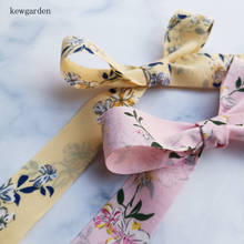 Kewgarden-cintas Saitn de doble cara con estampado de flores, 1 ", 25mm, lazo de costura artesanal, accesorios para el cabello, cinta de embalaje hecha a mano, 5 metros 2024 - compra barato