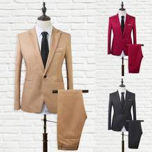 Conjunto de traje Formal para hombre, Blazer + Pantalones con solapa, elegante, con bolsillos de un botón, para boda, negocios, informal, 2 piezas, 3XL 2024 - compra barato