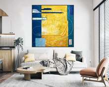 Абстрактная живопись оригинальный Большой акриловый холст стены искусства экспрессионизма желтый и синий современная живопись на холсте искусство летнее время 2024 - купить недорого