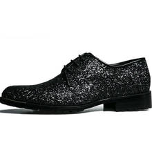 Sapatos masculinos de couro legítimo preto, chinelos elegantes e brilhantes de estilo oxford para homens, aumento de altura 2024 - compre barato